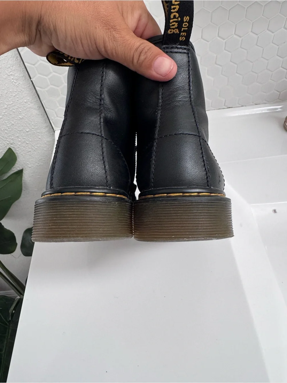 Dr. Martens Delaney Black Leather Lace-Up Boots in Size 2 youth Back to Class